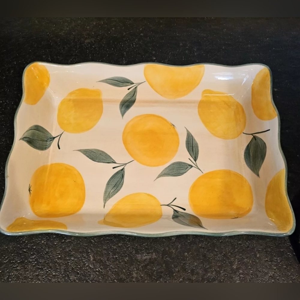 Americaware lemon yellow and green casserole rectangular baker by A.Malloy